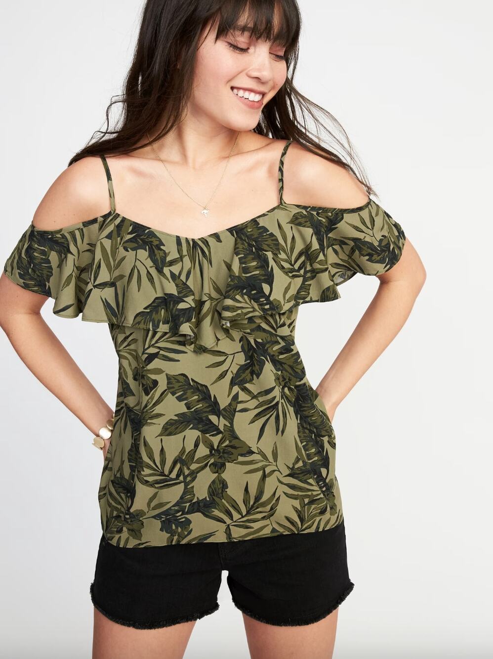 Old Navy Relaxed Cold Shoulder Swing Top Size X-Large Tropical Summer Casual